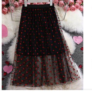 Plus Heart Mesh Overlay Skirt